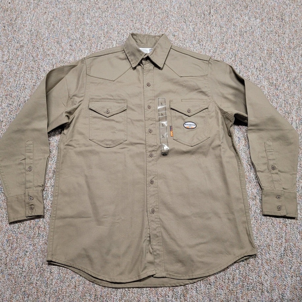 Rasco FR Shirt Mens Large Tall Khaki Western Button Up Workwear Utility Outdoor